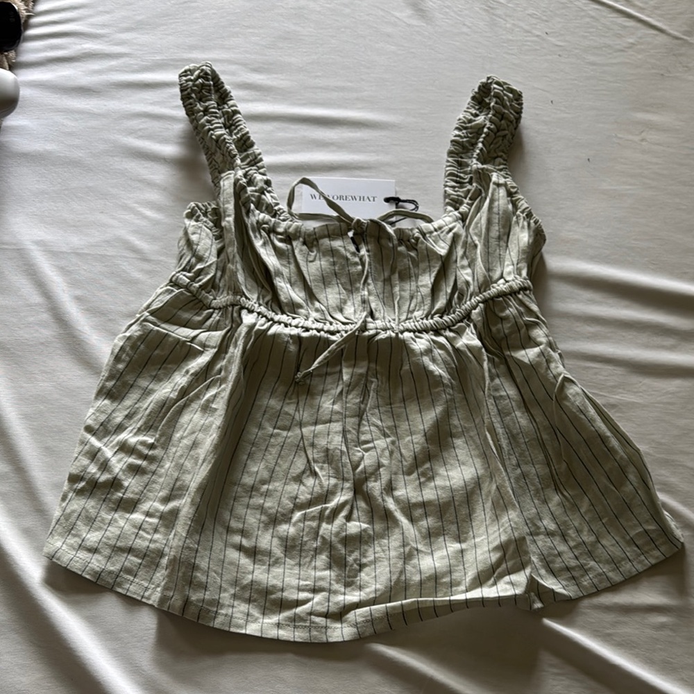 WeWoreWhat Olive Striped Sleeveless Top
